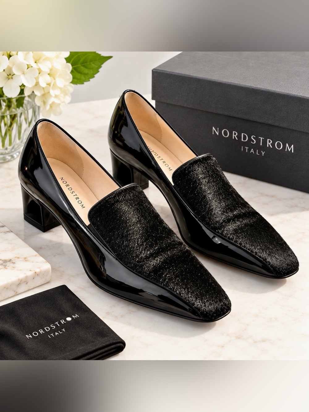 Nordstrom Italy Black Pony Hair Heels Pumps Women Size 36.5 / 6 US Vntg